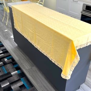 Vintage Yellow Table Cloth with Decorative Trim